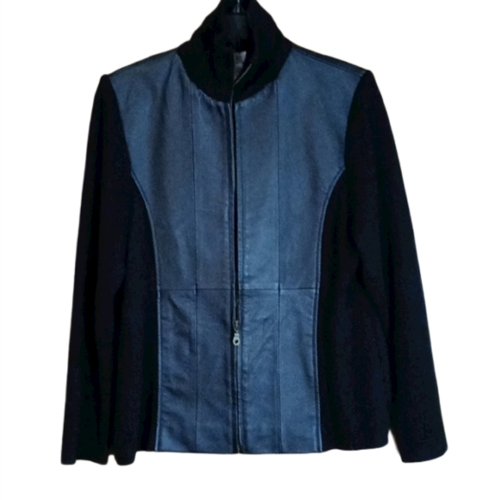 Leather Coldwater Creek wool blend jacket sweater medium